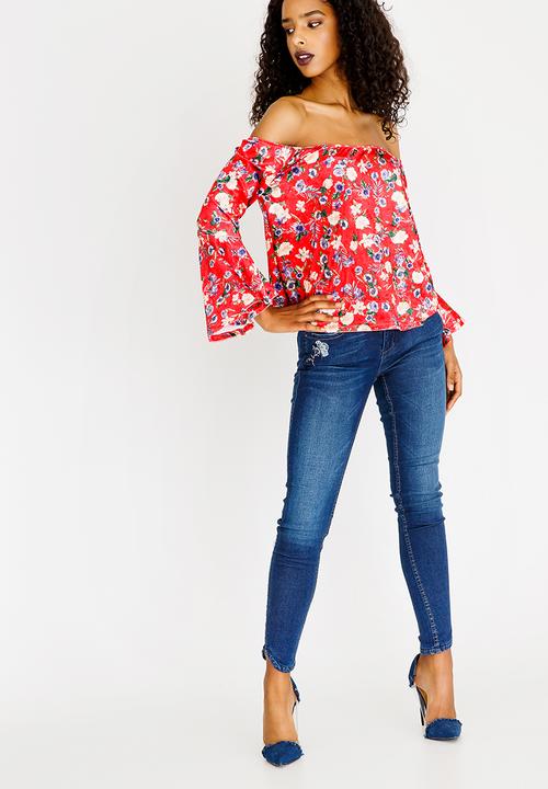 SISSY BOY - Velvet Bardot Top Red
