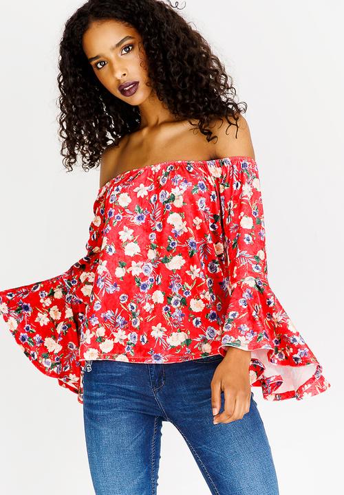 SISSY BOY - Velvet Bardot Top Red