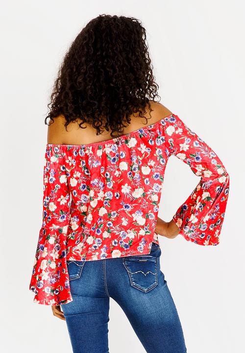 SISSY BOY - Velvet Bardot Top Red