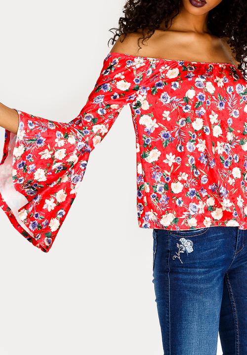 SISSY BOY - Velvet Bardot Top Red