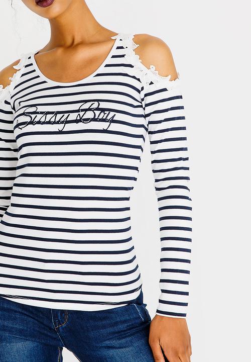 SISSY BOY - Stripe Cold Shoulder with Lurex Rib Navy