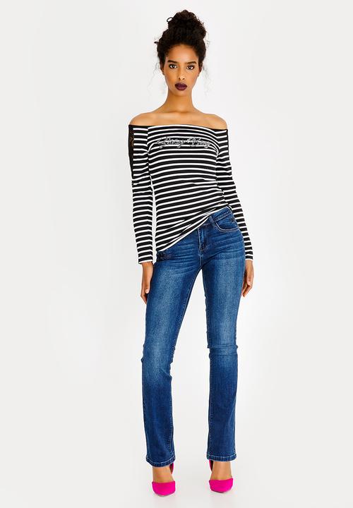 SISSY BOY - Stripe Bardot Top Black and Grey