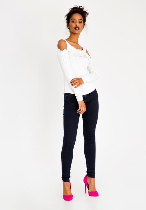 SISSY BOY - Crochet Detail Cold Shoulder Top Off White