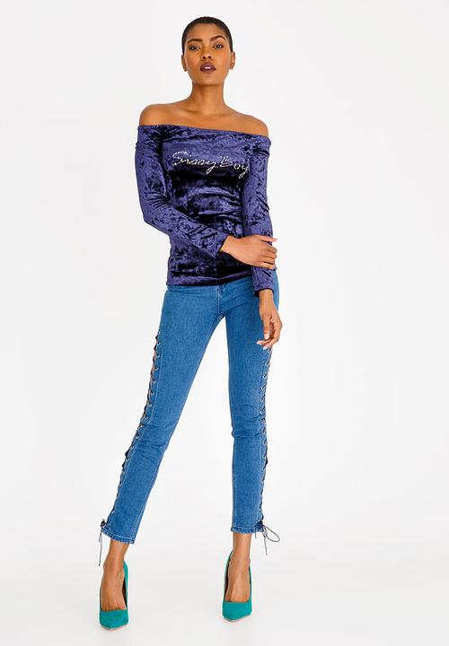 SISSY BOY - Jola Velvet Bardot Top Navy