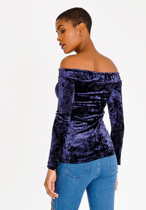 SISSY BOY - Jola Velvet Bardot Top Navy