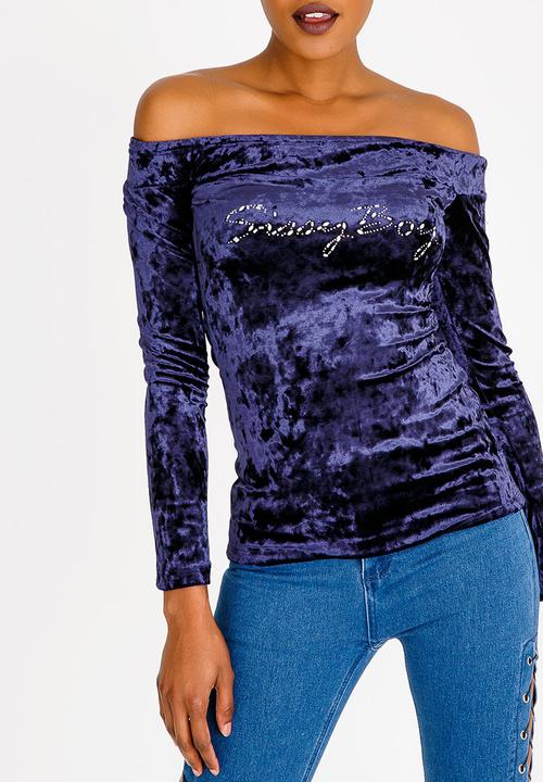 SISSY BOY - Jola Velvet Bardot Top Navy