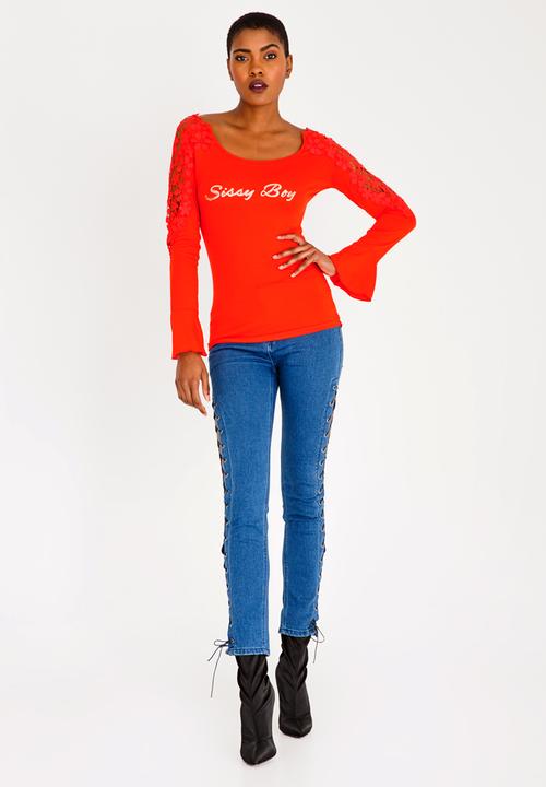 SISSY BOY - One Up Flare Sleeve Top Red