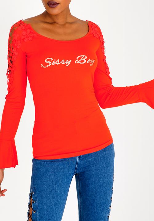 SISSY BOY - One Up Flare Sleeve Top Red