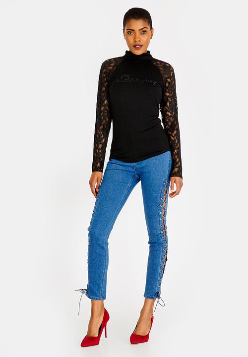 SISSY BOY - Polo Neck with Lace Detail Black