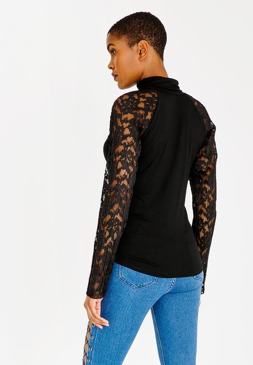SISSY BOY - Polo Neck with Lace Detail Black