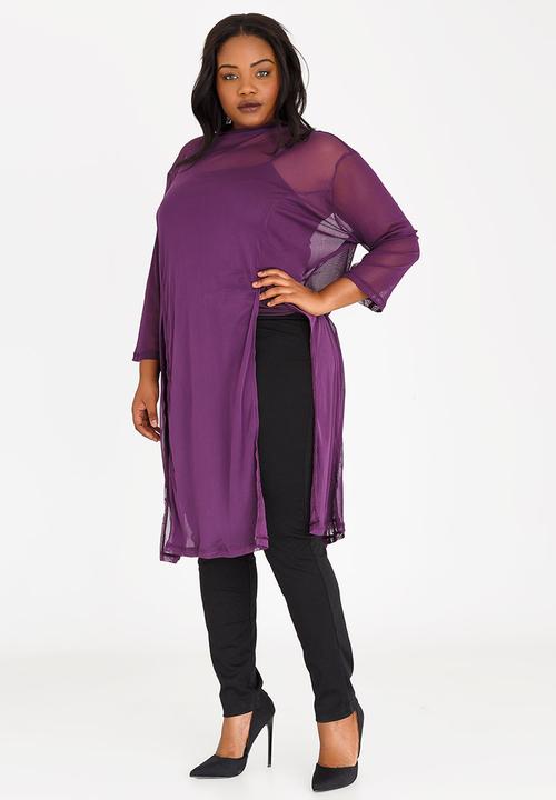 Curvaceous Me - Mesh Top with Front Slits Dark Purple