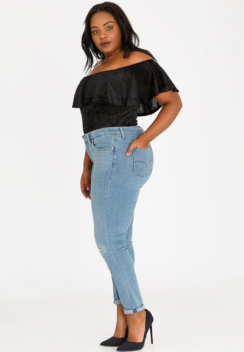 Curvaceous Me - Velour Off-the-shoulder Bodysuit Black