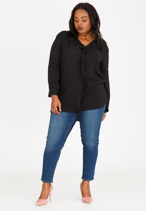 edit Plus - Gypsey Roll-up Sleeve Shirt Black