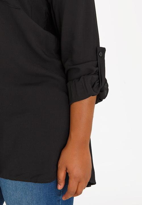 edit Plus - Gypsey Roll-up Sleeve Shirt Black