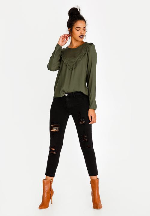 c(inch) - Frill Detail Blouse Khaki Green