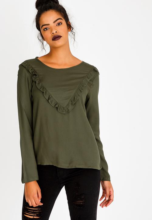 c(inch) - Frill Detail Blouse Khaki Green