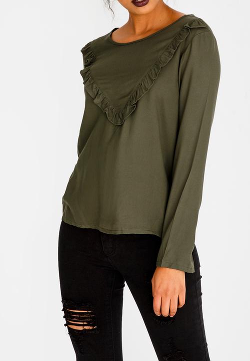 c(inch) - Frill Detail Blouse Khaki Green