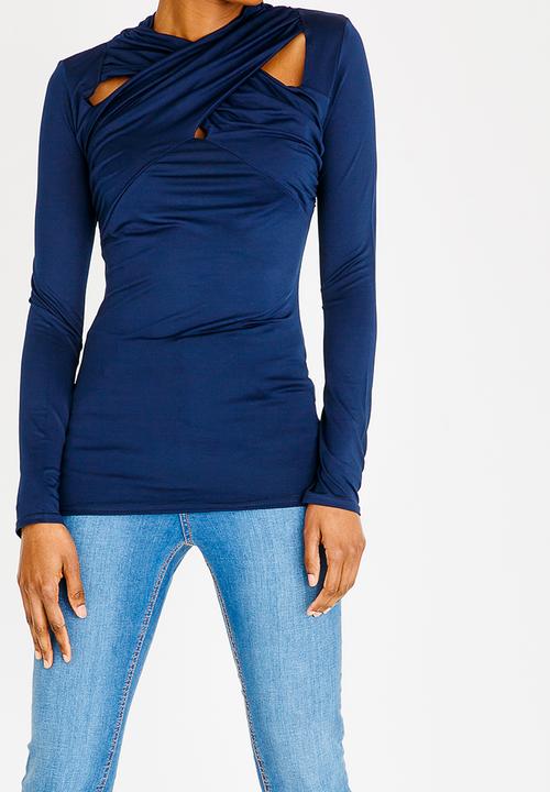 edit - Cut out detail drape top - navy 