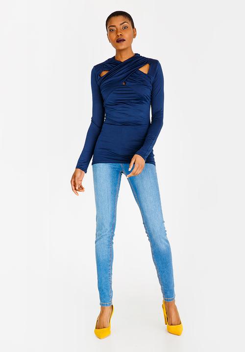 edit - Cut out detail drape top - navy 