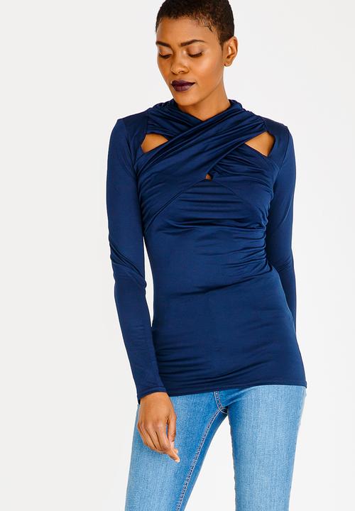 edit - Cut out detail drape top - navy 