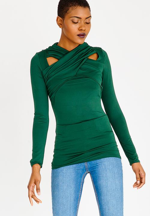 edit - Cut out detail drape top - green