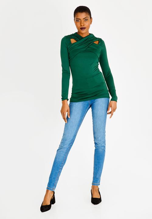 edit - Cut out detail drape top - green