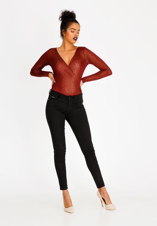 SISSY BOY - Wrap Detail Bodysuit Burgundy