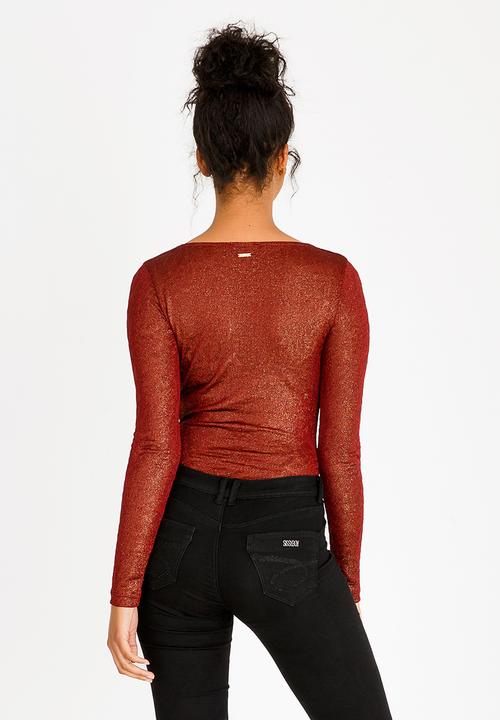 SISSY BOY - Wrap Detail Bodysuit Burgundy