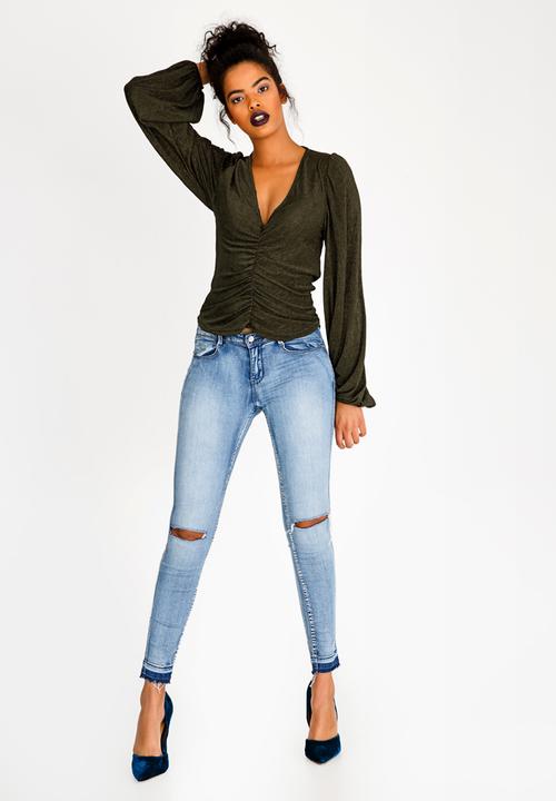 STYLE REPUBLIC - Volume Sleeve Blouse Dark Green