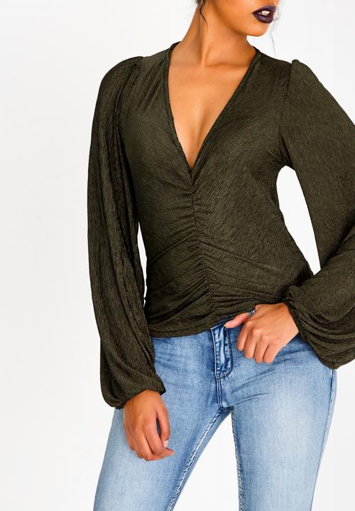 STYLE REPUBLIC - Volume Sleeve Blouse Dark Green
