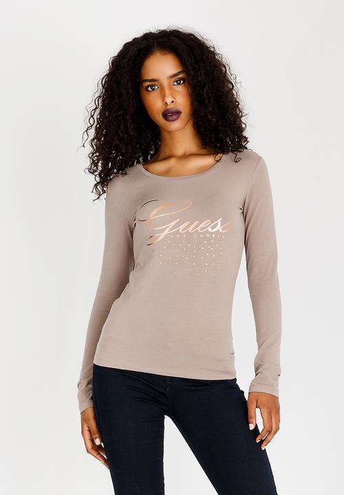 GUESS - Guess Script Logo Tee Taupe