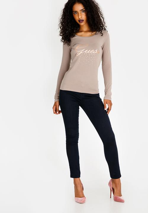 GUESS - Guess Script Logo Tee Taupe