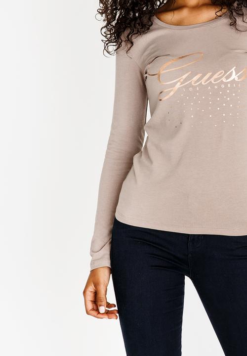 GUESS - Guess Script Logo Tee Taupe