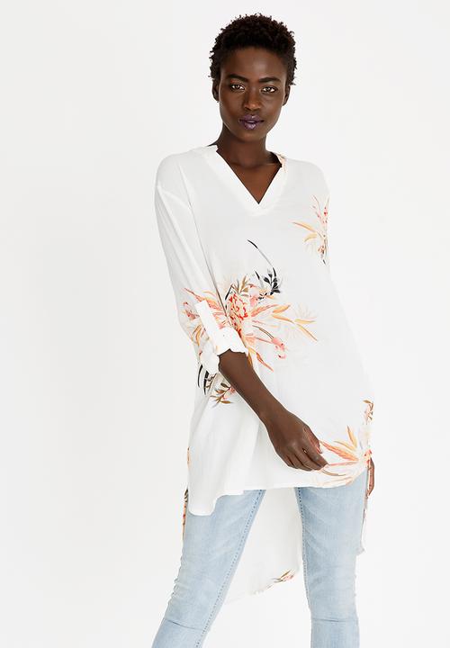 Revenge - Floral Dip Hem Tunic White