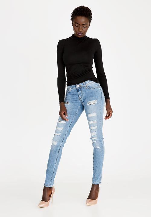 SOVIET - Ripped Skinny Jeans Pale Blue