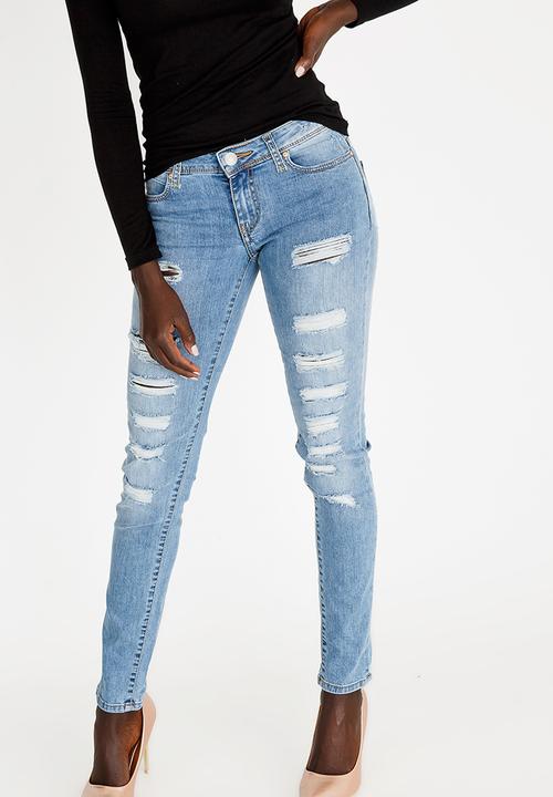 SOVIET - Ripped Skinny Jeans Pale Blue