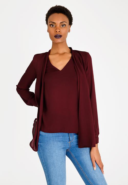 edit - Combo Long Sleeve Blouse Burgundy