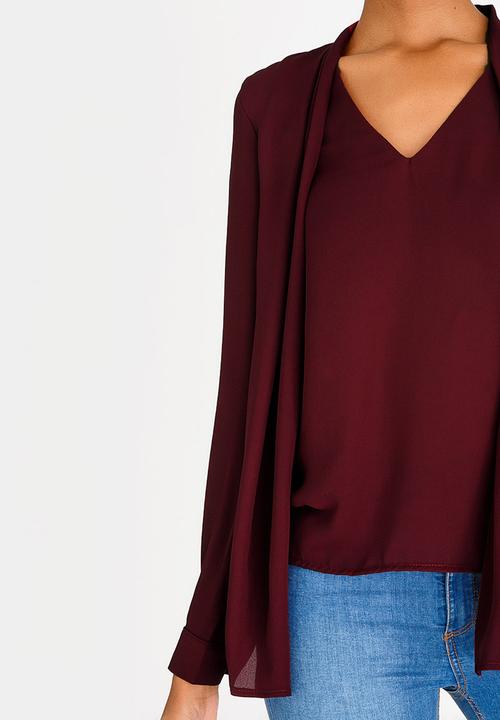 edit - Combo Long Sleeve Blouse Burgundy