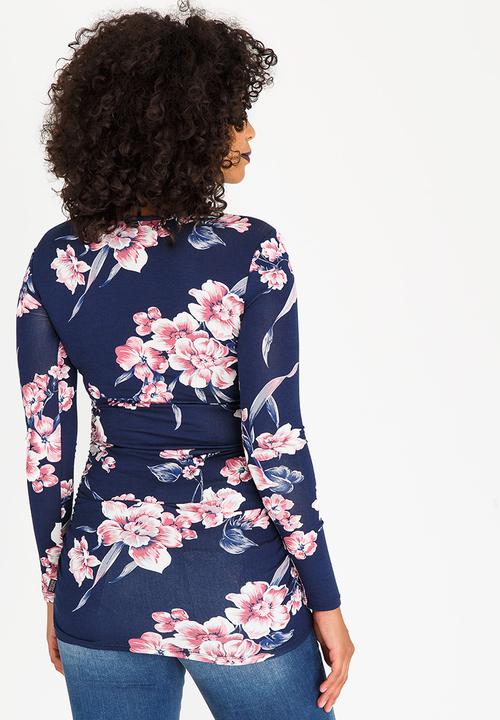 Cherry Melon - Bloom Longsleeve Side Detail Tee Navy