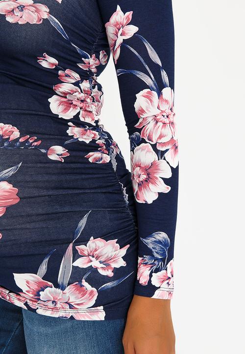 Cherry Melon - Bloom Longsleeve Side Detail Tee Navy