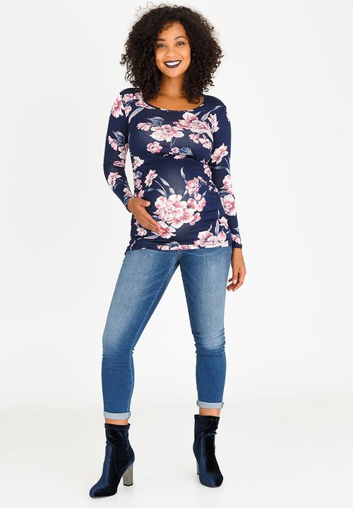 Cherry Melon - Bloom Longsleeve Side Detail Tee Navy