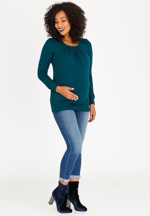Cherry Melon - Pleat Detail Top Dark Green