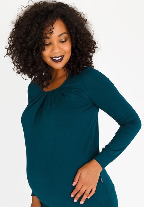 Cherry Melon - Pleat Detail Top Dark Green
