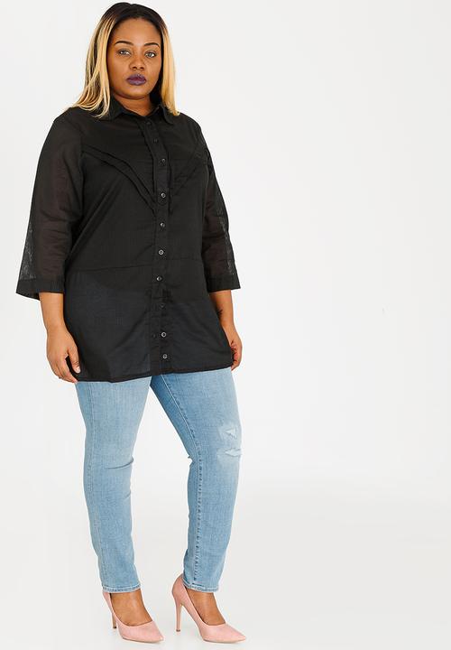 edit Plus - Shadow Stripe Blouse Black