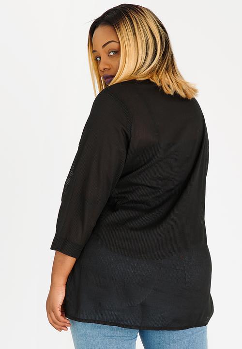 edit Plus - Shadow Stripe Blouse Black