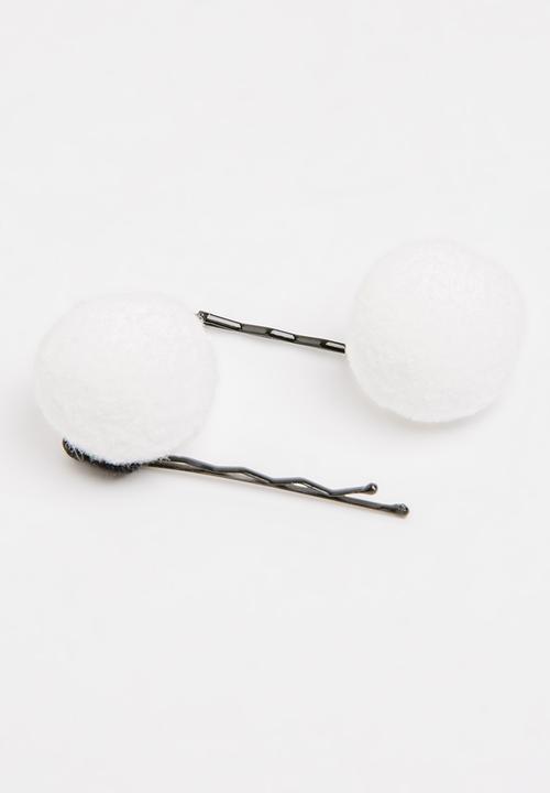 Jewels and Lace - Pom Pom Hairclips White