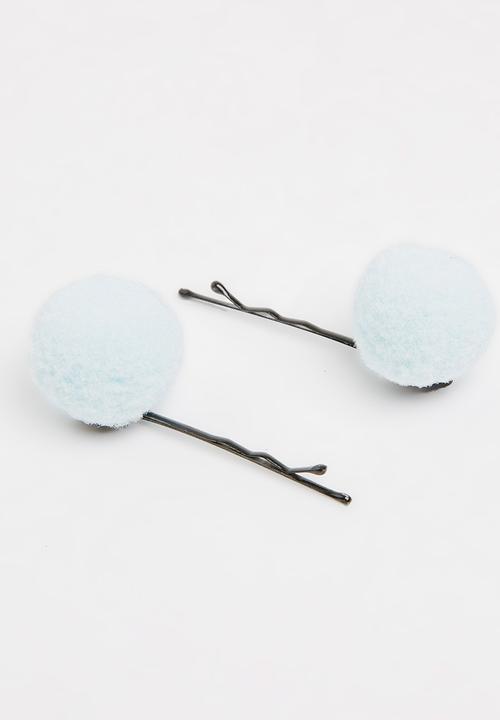 Jewels and Lace - Pom Pom Hairclips Pale Blue