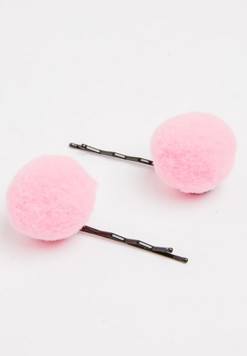 Jewels and Lace - Pom Pom Hairclips Pale Pink