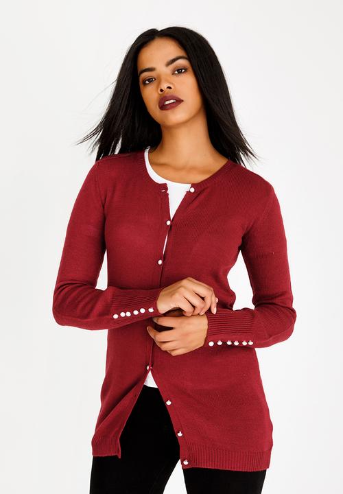 edit - Pearl Trim Cardi Burgundy