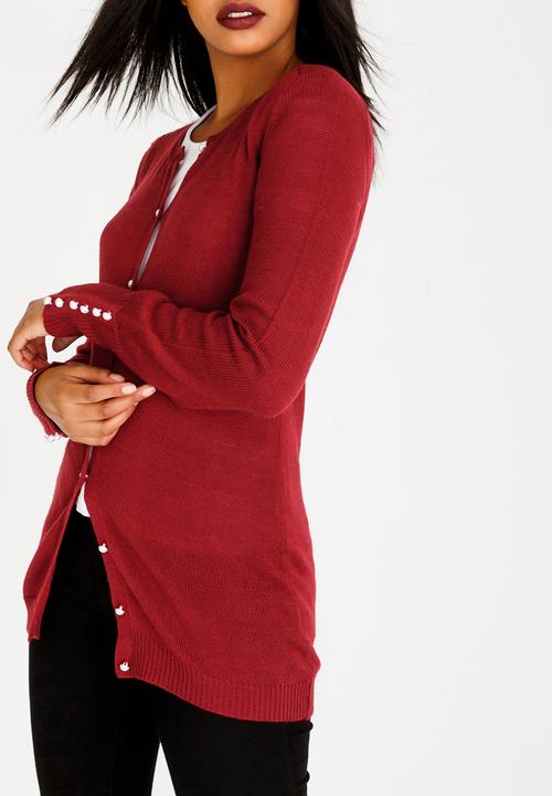 edit - Pearl Trim Cardi Burgundy